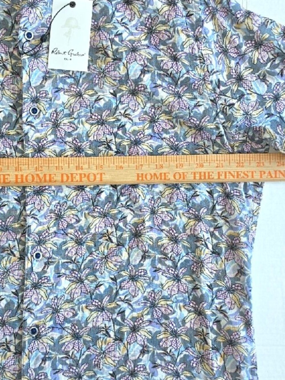 Robert Graham Mens Large Light Blue Floral Short Sleeve Button-Down Shirt - Picture 12 of 13